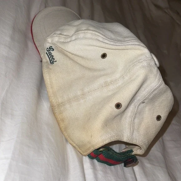 Rare White Linen Gucci Baseball Cap/ Hat Vintage with Gucci